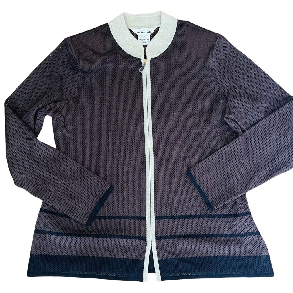 Misook Sweater Cardigan Lightweight Zip Front Brown Gold Women's Sz Small